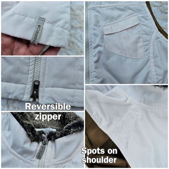 Fur Trim Vest Columbia Quiet Canyon Size M Med White Tan Zip Front Reversible - Picture 7 of 13